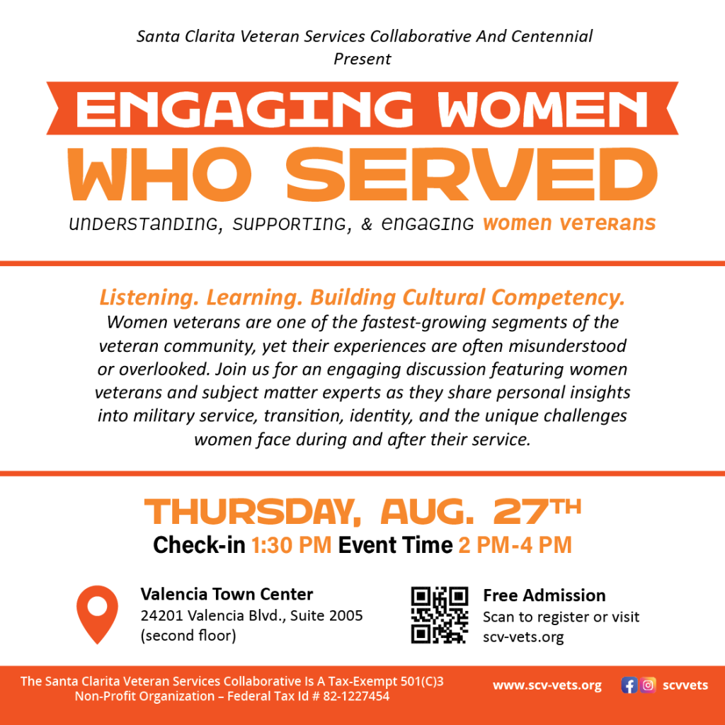 SCVSC - Women's Workshop - THURSDAY, AUG. 27TH - Check-in 1:30 PM - Event Time 2 PM-4 PM @ Valencia Town Center 24201 Valencia Blvd., Suite 2005 - 2nd Floor