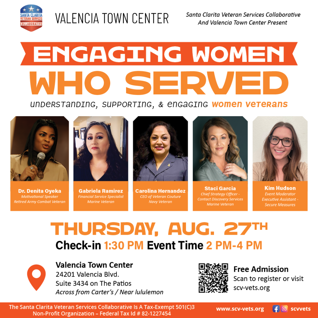 SCVSC - Women's Workshop - THURSDAY, AUG. 27TH - Check-in 1:30 PM - Event Time 2 PM-4 PM @ Valencia Town Center 24201 - Suite 3434 - on The Patios Across from Carter’s / Near lululemon